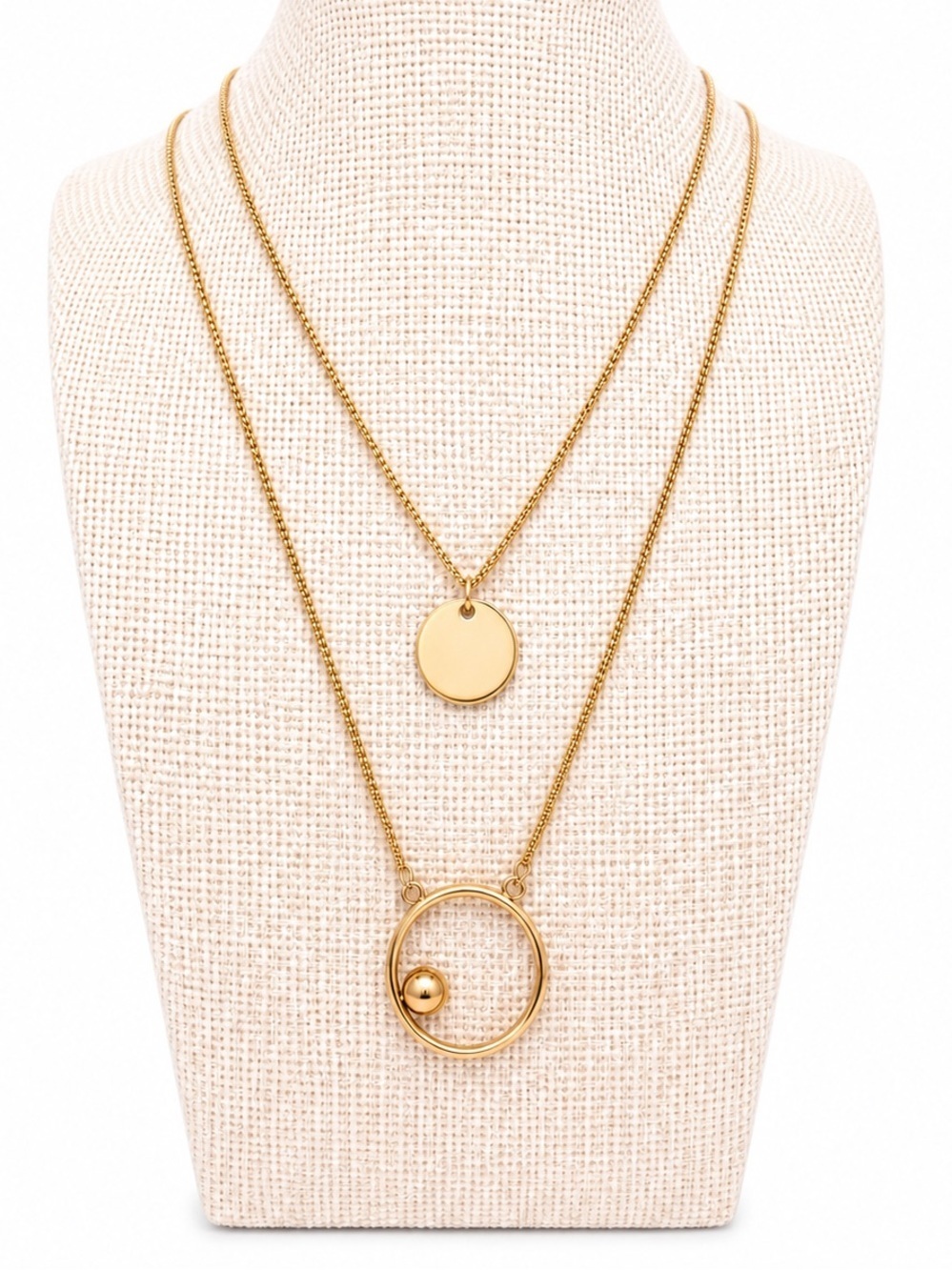 Layered Gold Pendant Necklace Minimalist Disc Circle Dainty Everyday Jewelry - Picture 1 of 6